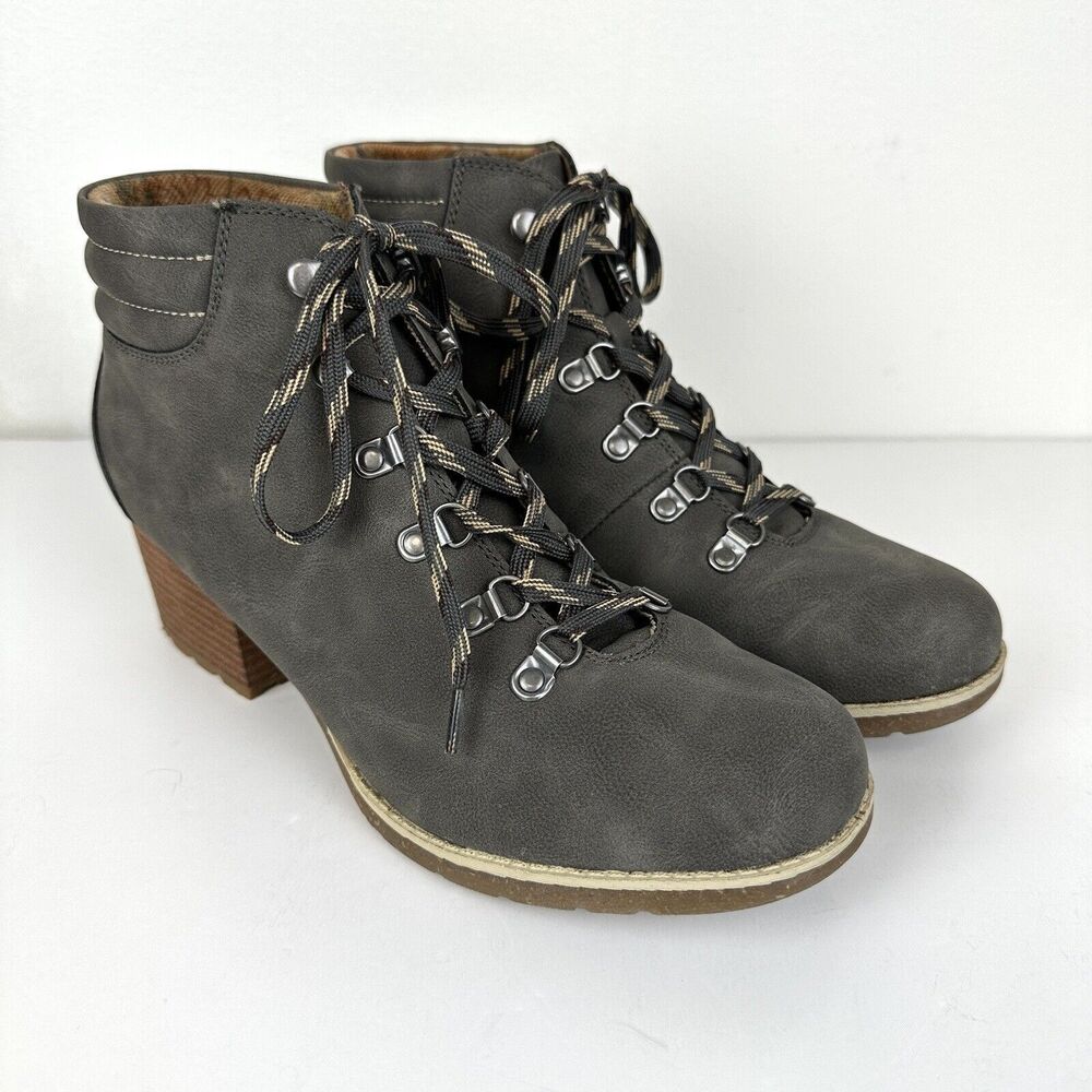 BOC Grey Slate Nubuch Alder Block Heel Comfort Hiking Boot Bootie Size 8.5